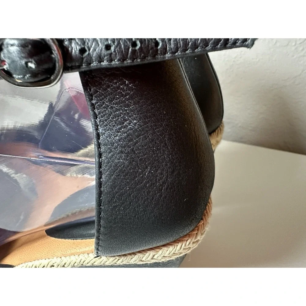 L'Amour Des Pieds Women's 9M Black Leather Wedge Espadrille Heeled Sandals
